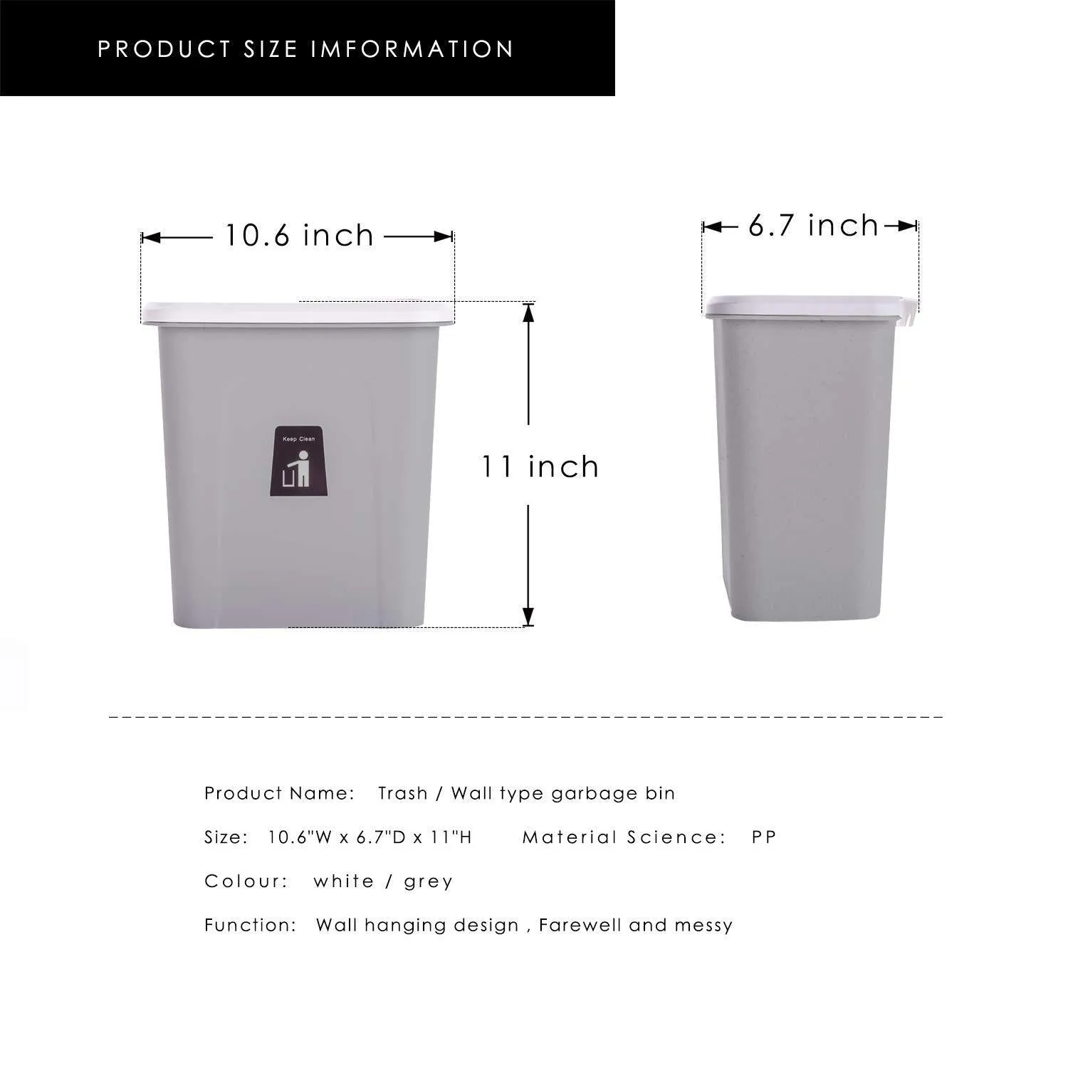 KARYHOME Hanging Trash Can,Small Cabinet Kitchen Trash Can, Garbage Can for Kitchen Cupboard with Automatic Return Lid,Grey