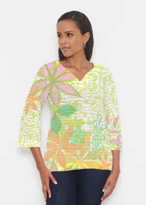 Kauai Lime (2301) ~ Banded 3/4 Bell-Sleeve V-Neck Tunic