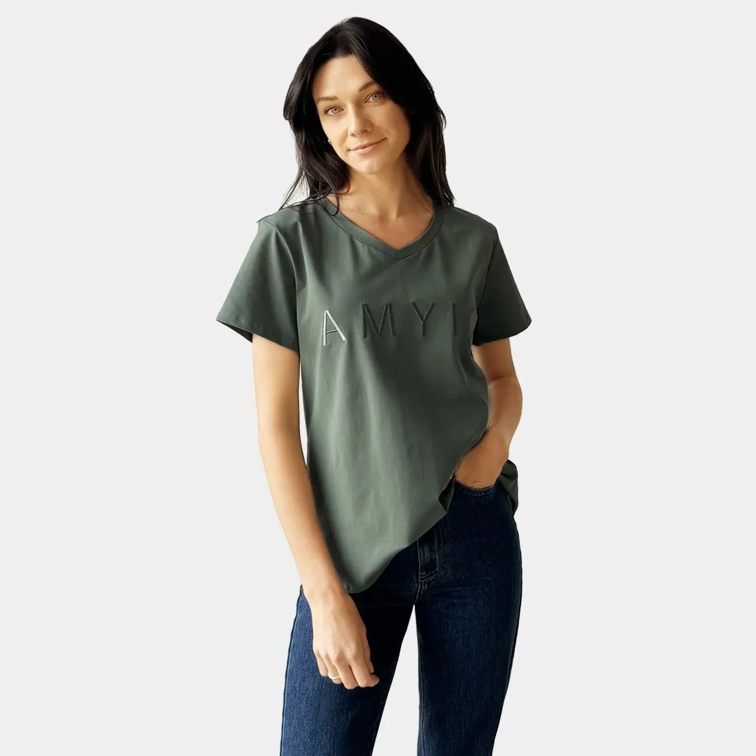 KHAKI V-NECK TEE