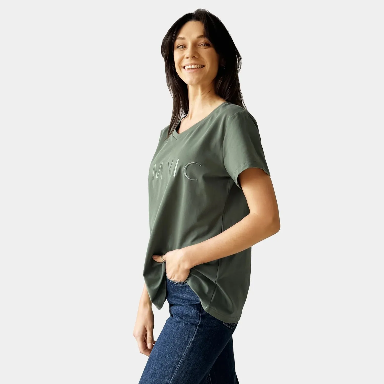 KHAKI V-NECK TEE