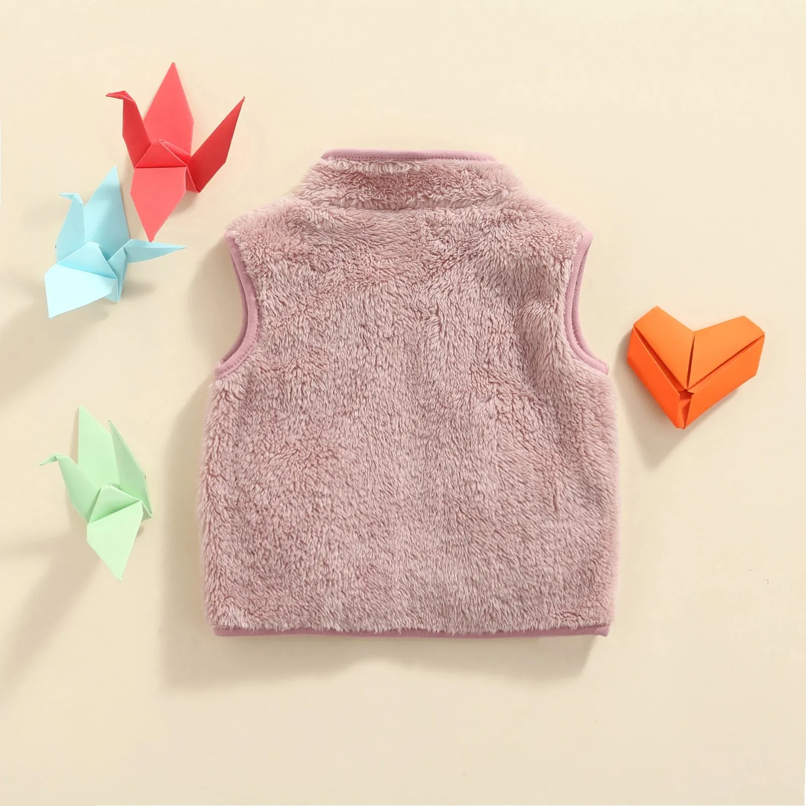 Kids Solid Color V-neck Zipper Outerwear with Pockets