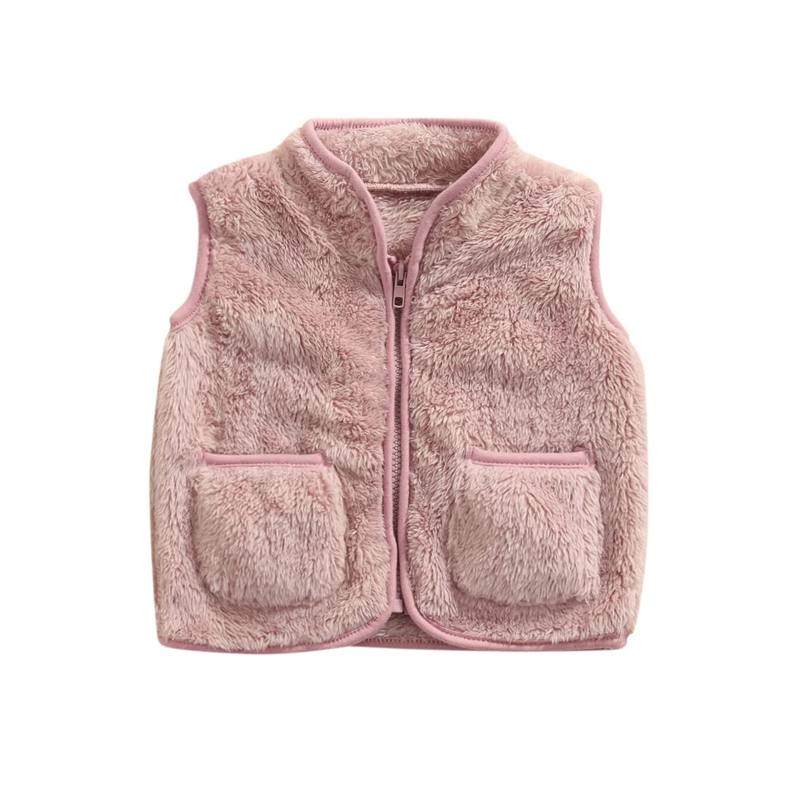 Kids Solid Color V-neck Zipper Outerwear with Pockets
