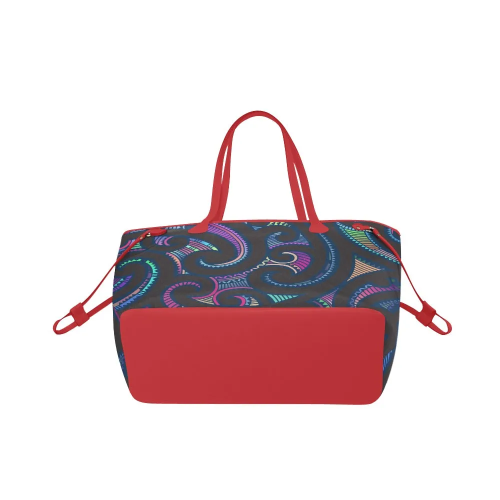 Kikelo African Print Clover Tote Bag-Red Handles