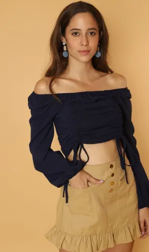 KIRA Ruched Off-Shoulder Top (Navy Blue)