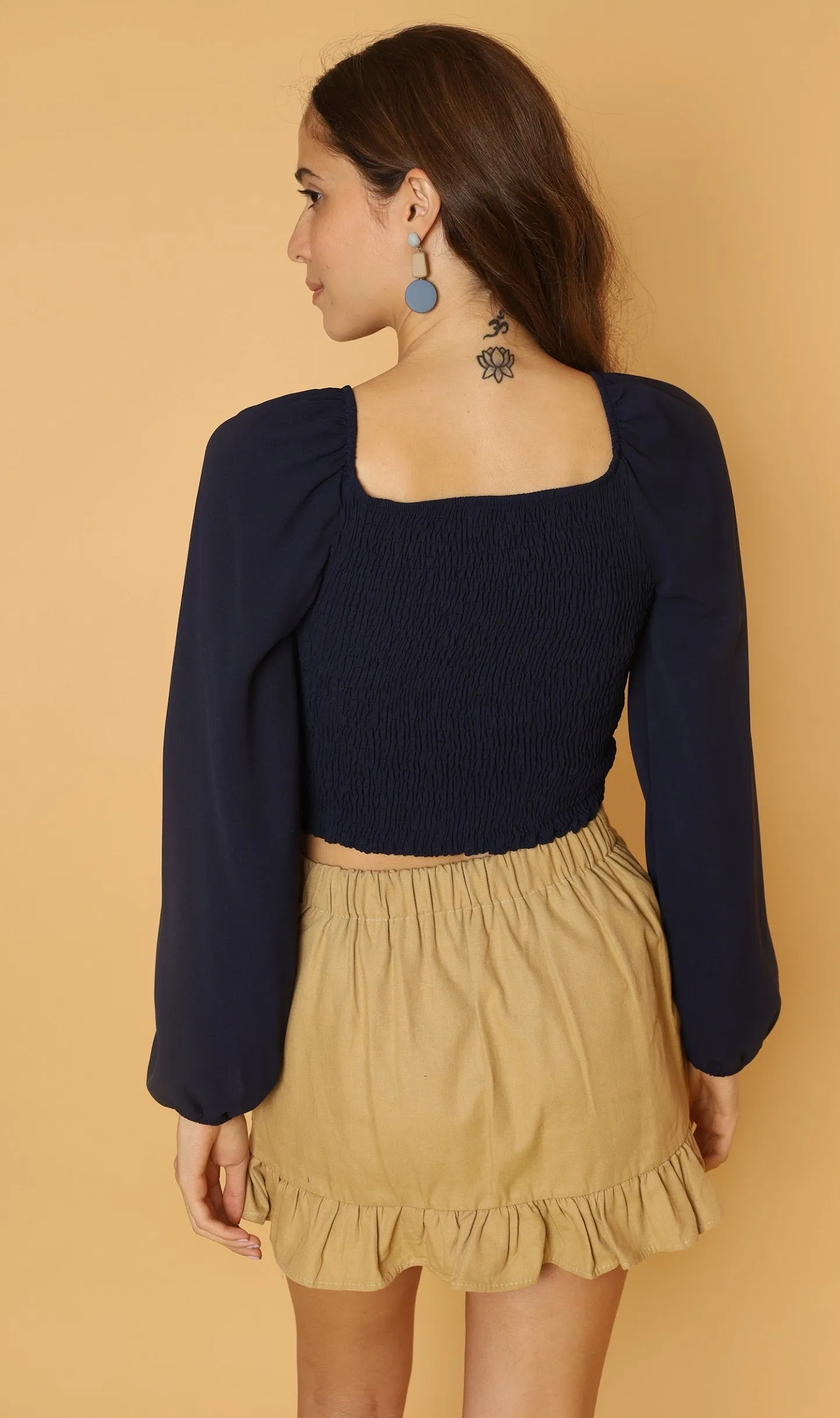 KIRA Ruched Off-Shoulder Top (Navy Blue)