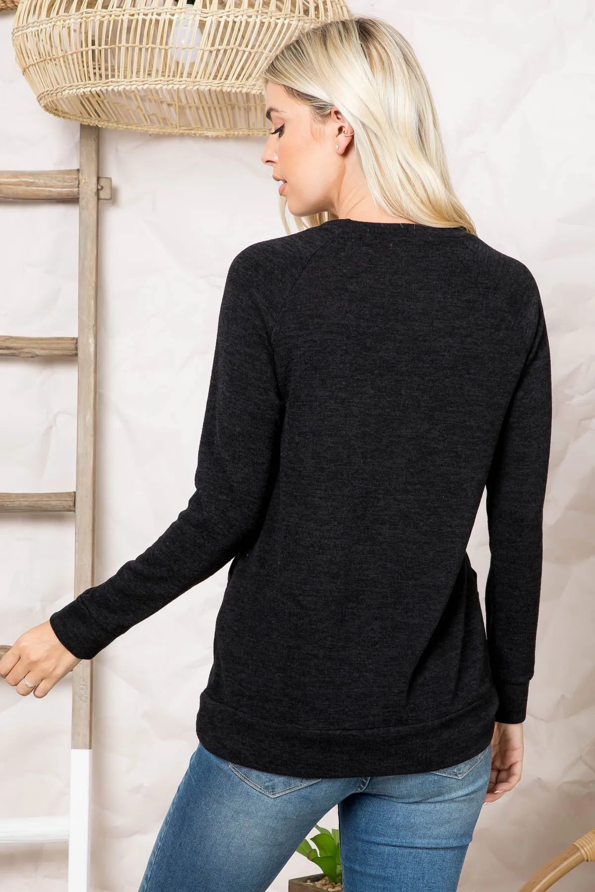 Knit Front Pocket Long Sleeved Top 1