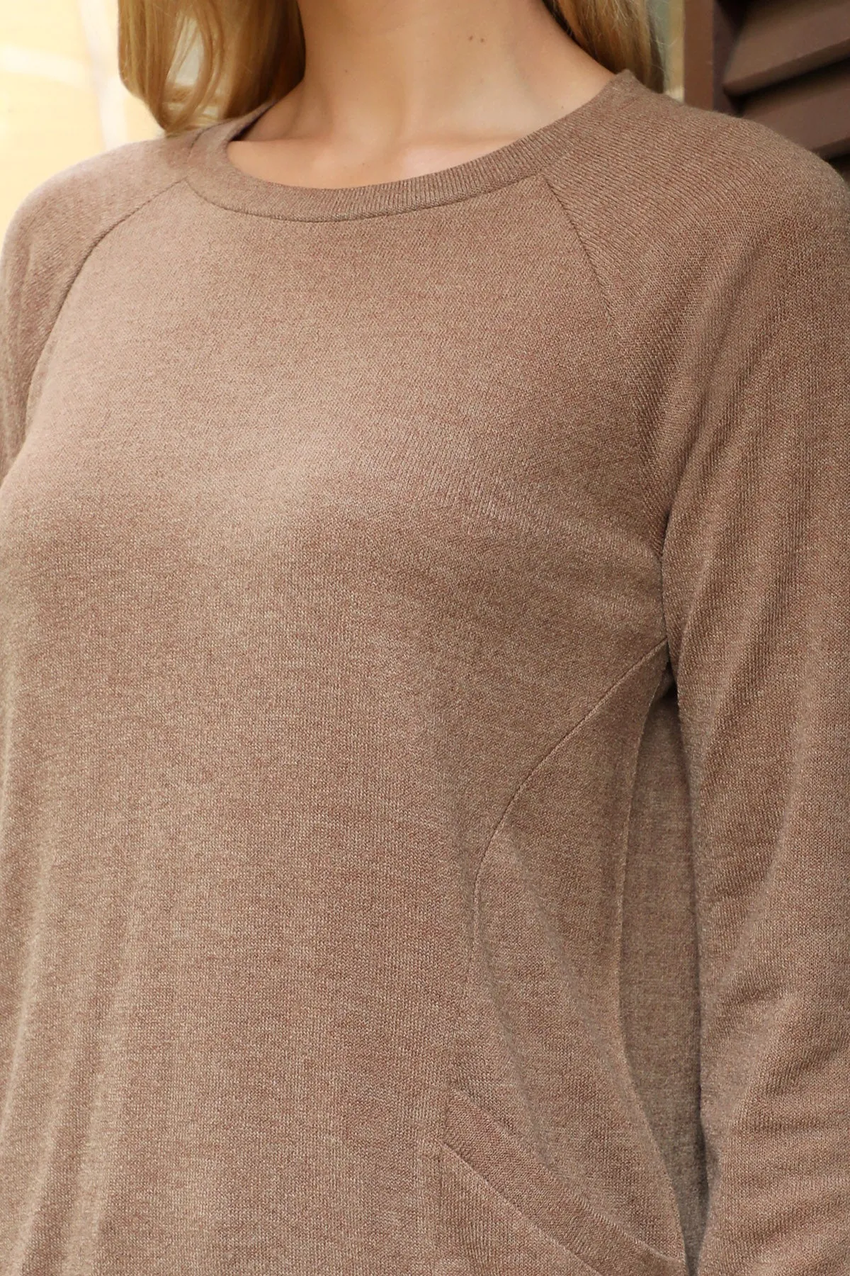 Knit Front Pocket Long Sleeved Top 1