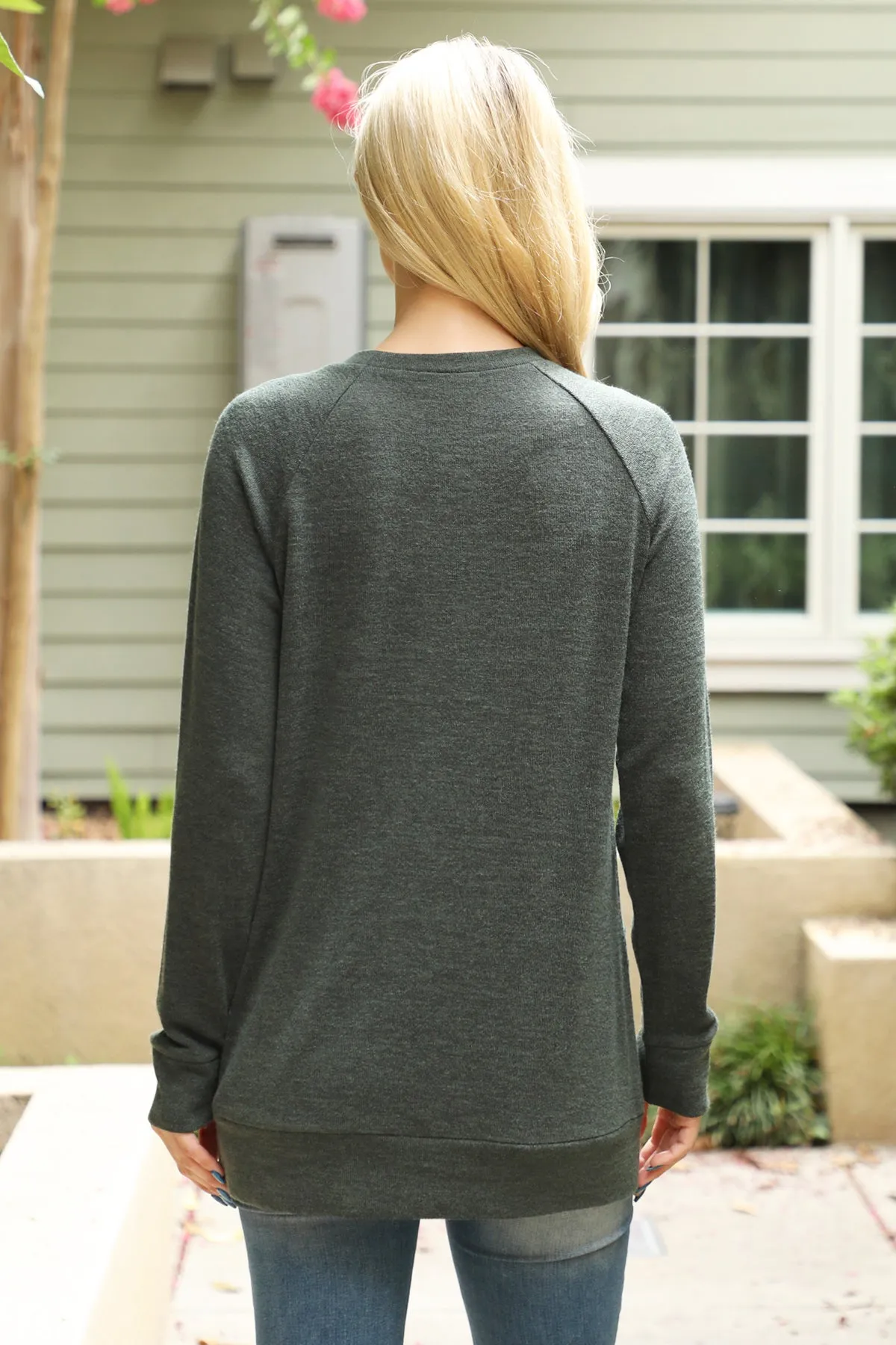 Knit Front Pocket Long Sleeved Top 1
