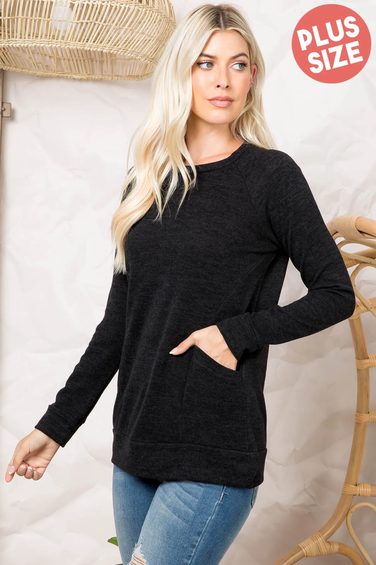 Knit Front Pocket Long Sleeved Top 1