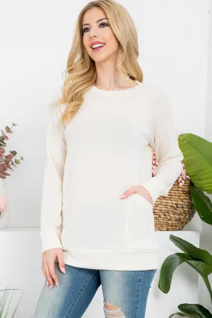Knit Front Pocket Long Sleeved Top 1