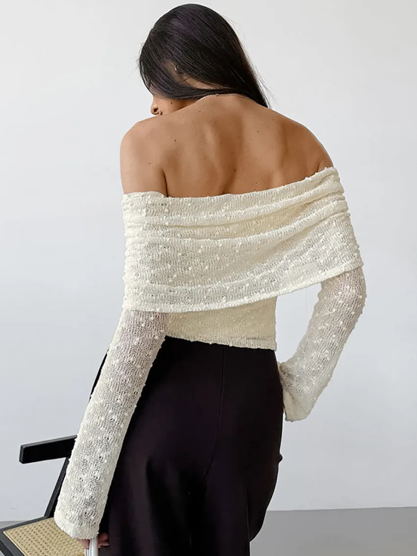 Knit Sweater Backless Off-Shoulder Patchwork Top