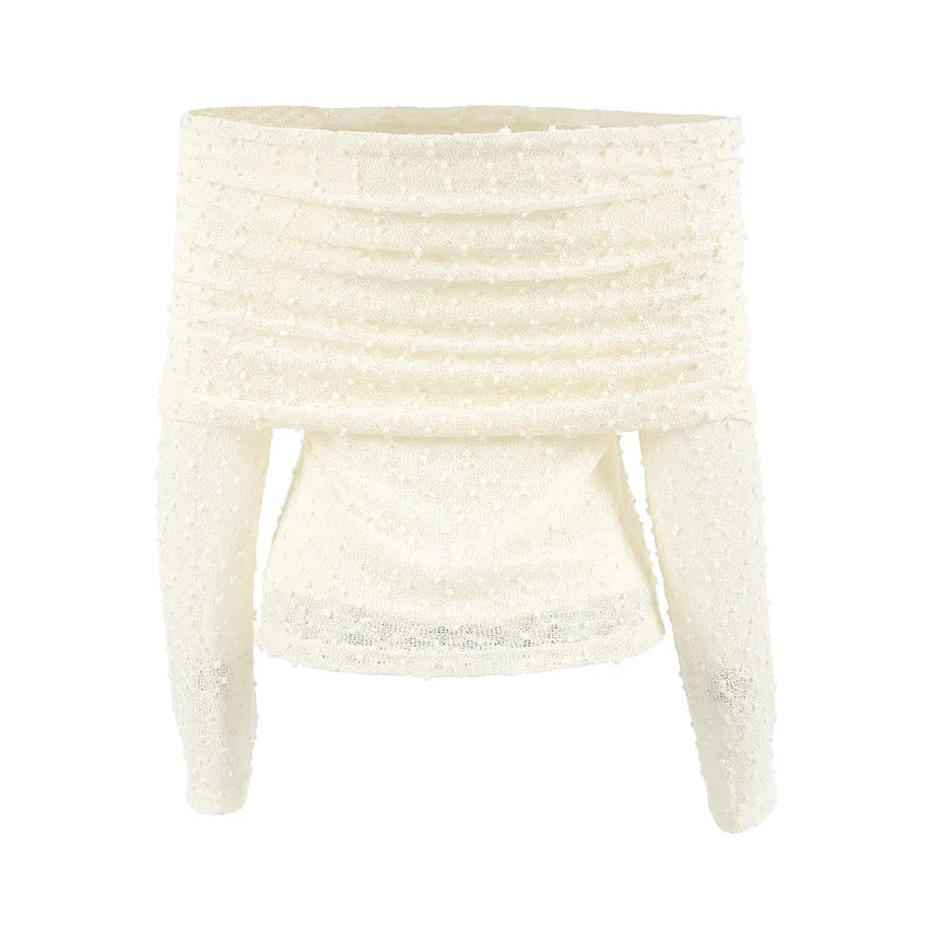 Knit Sweater Backless Off-Shoulder Patchwork Top