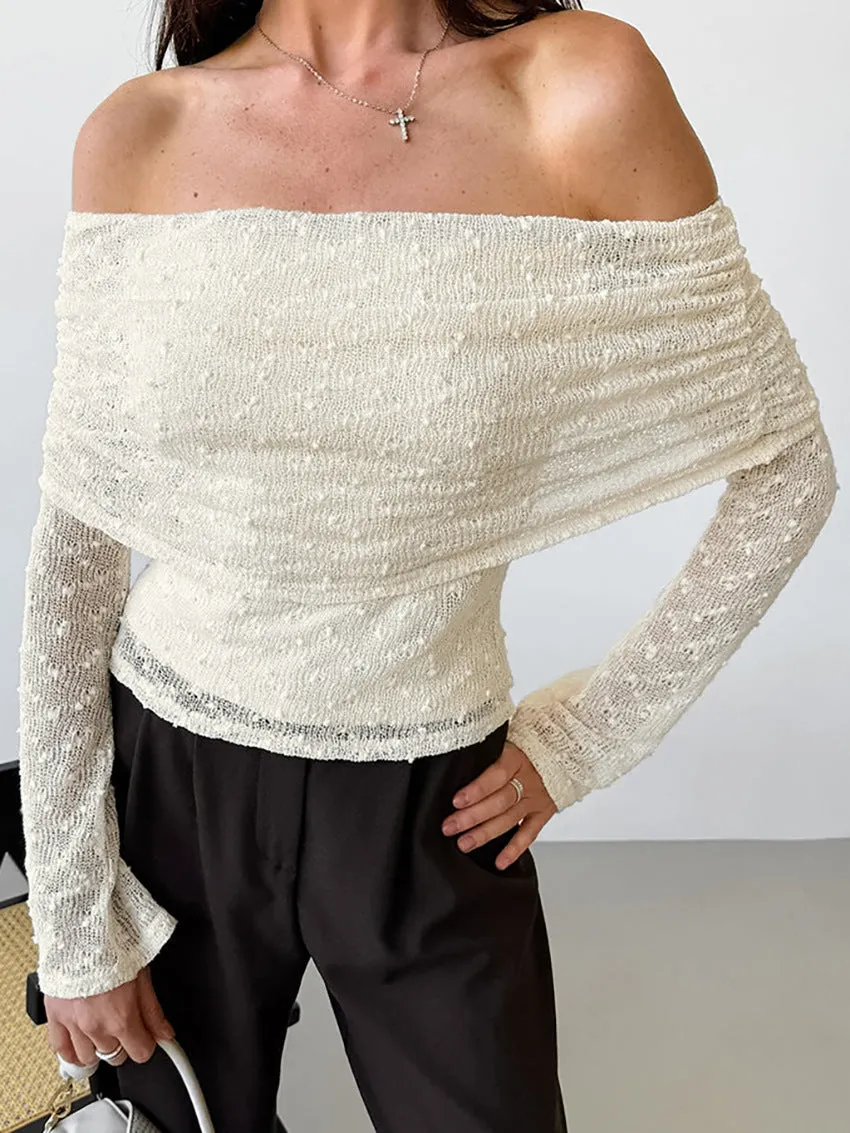 Knit Sweater Backless Off-Shoulder Patchwork Top
