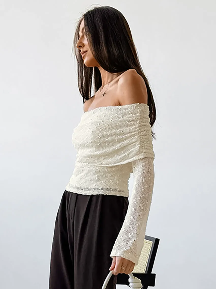 Knit Sweater Backless Off-Shoulder Patchwork Top