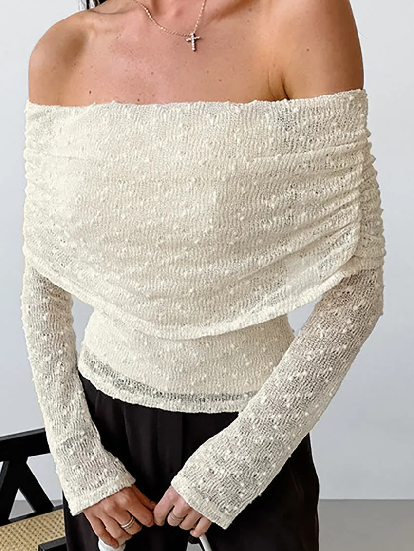 Knit Sweater Backless Off-Shoulder Patchwork Top