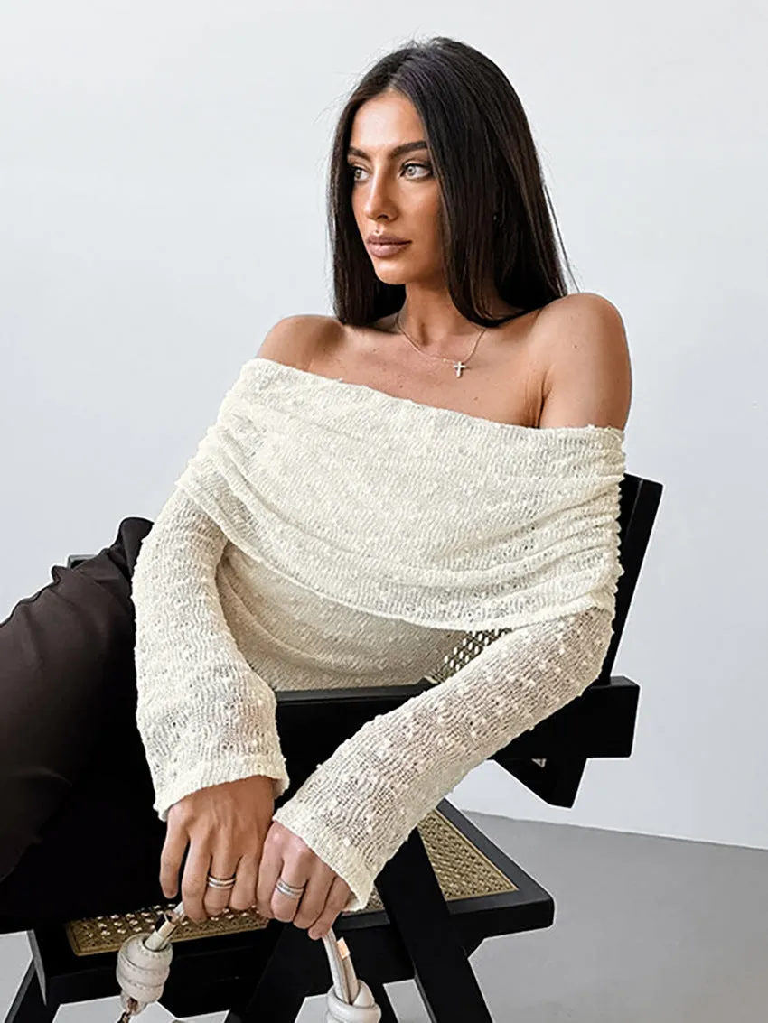 Knit Sweater Backless Off-Shoulder Patchwork Top