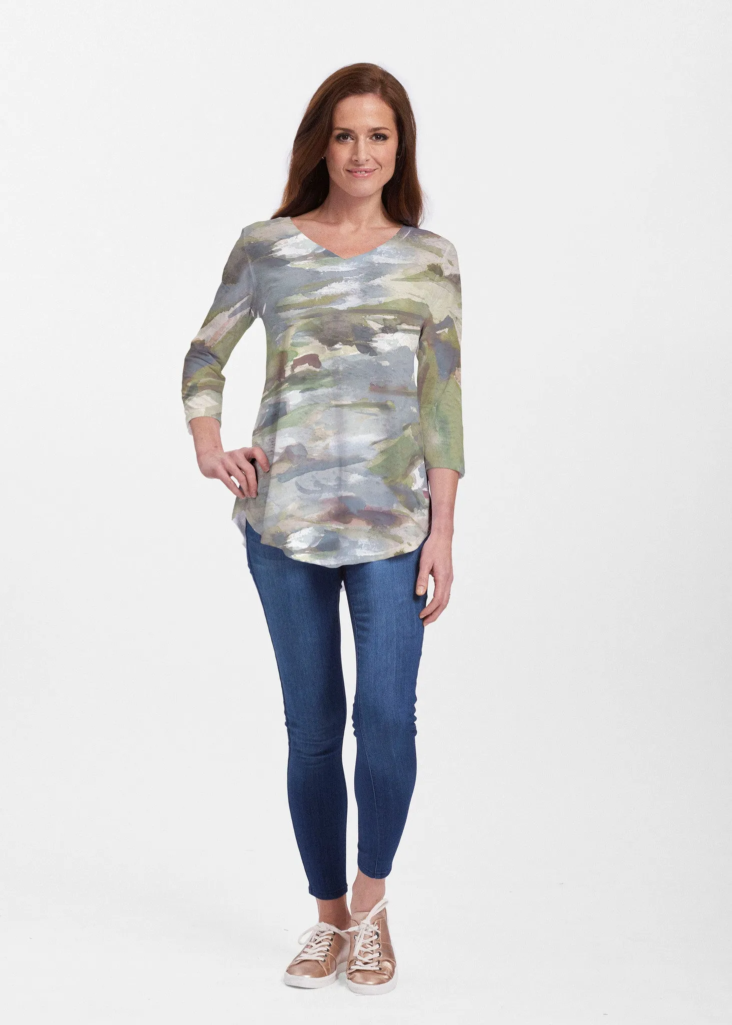 Landscape Green (15033) ~ Signature V-neck Flowy Tunic