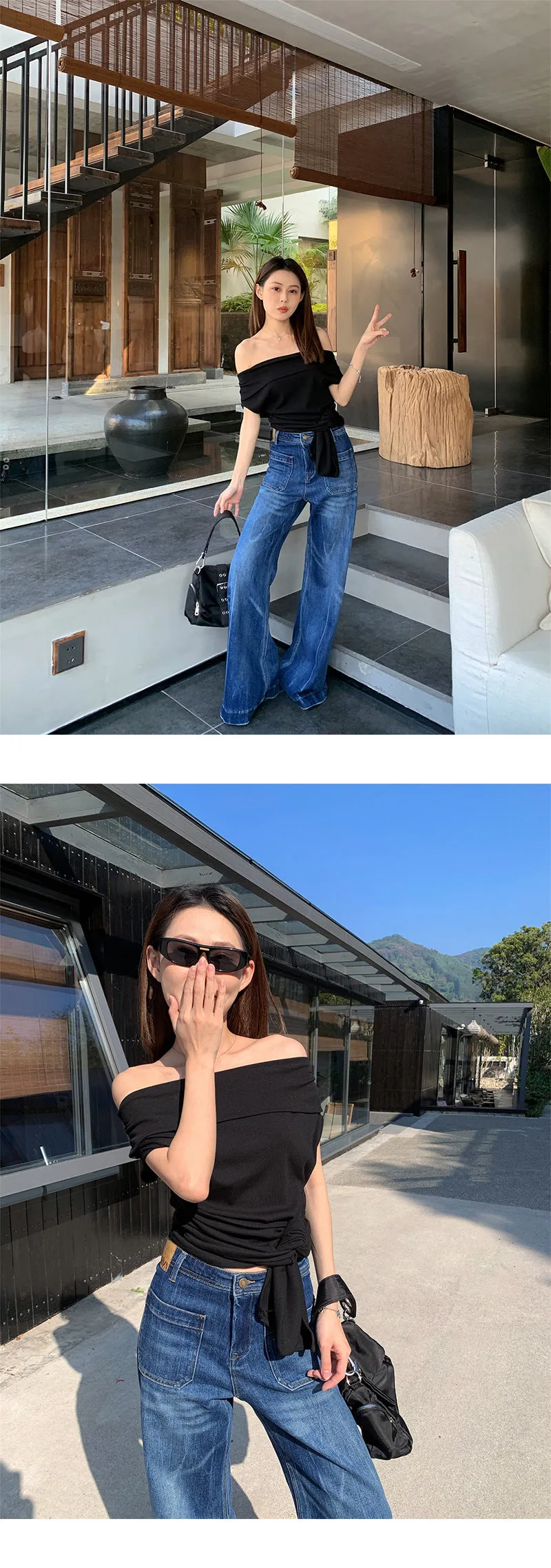 Lapel off-shoulder tee
