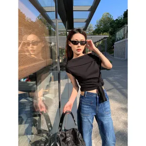 Lapel off-shoulder tee