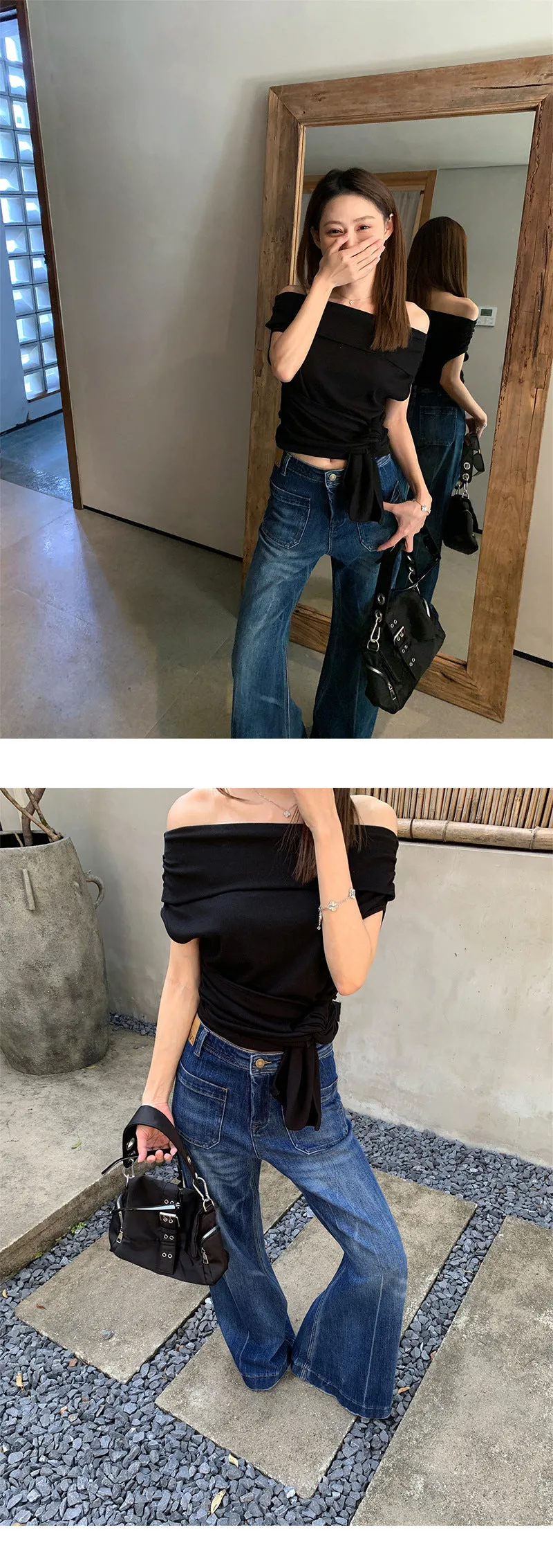 Lapel off-shoulder tee