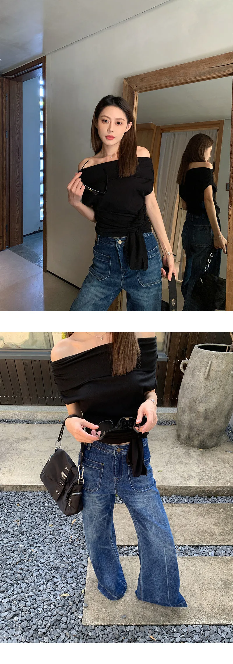 Lapel off-shoulder tee