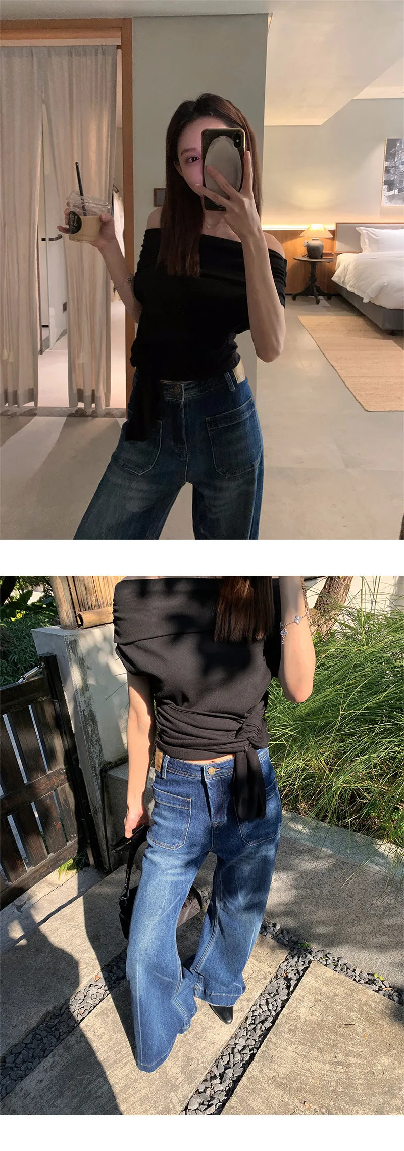 Lapel off-shoulder tee