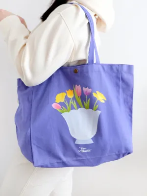 Large Floral Canvas Tote Bag - Purple