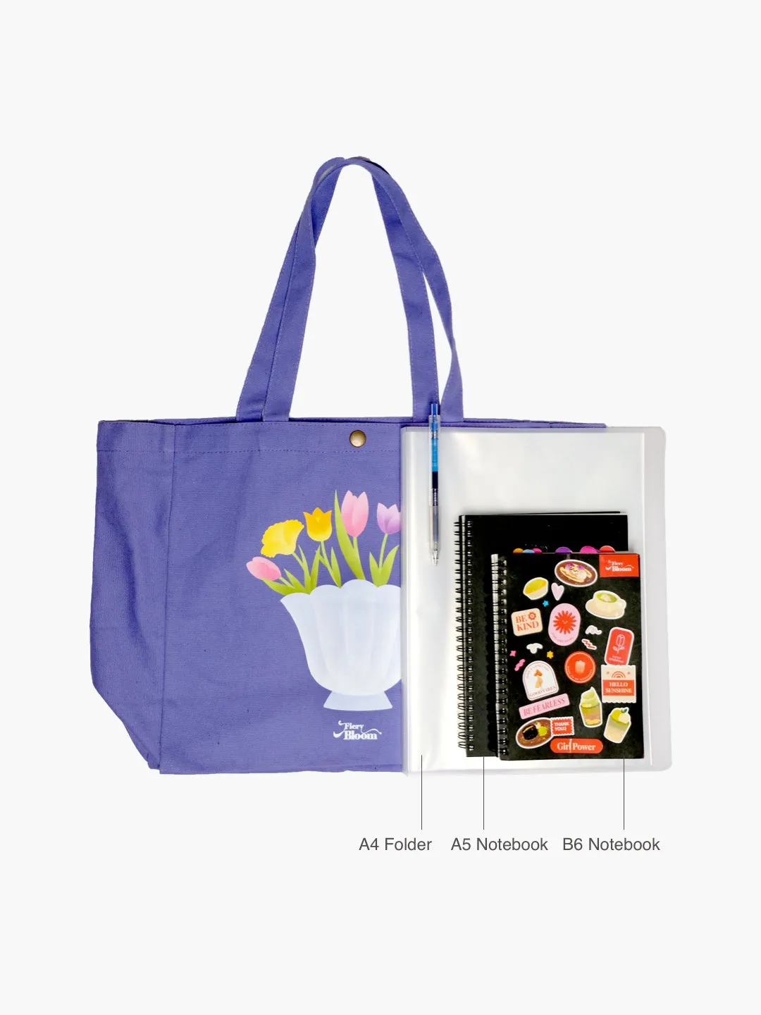 Large Floral Canvas Tote Bag - Purple