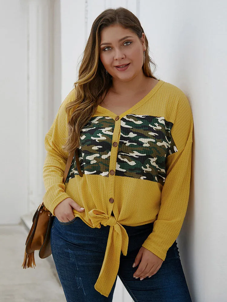 Large Size Women's Autumn and Winter Sweater Tops Long Sleeve V-neck Shirt