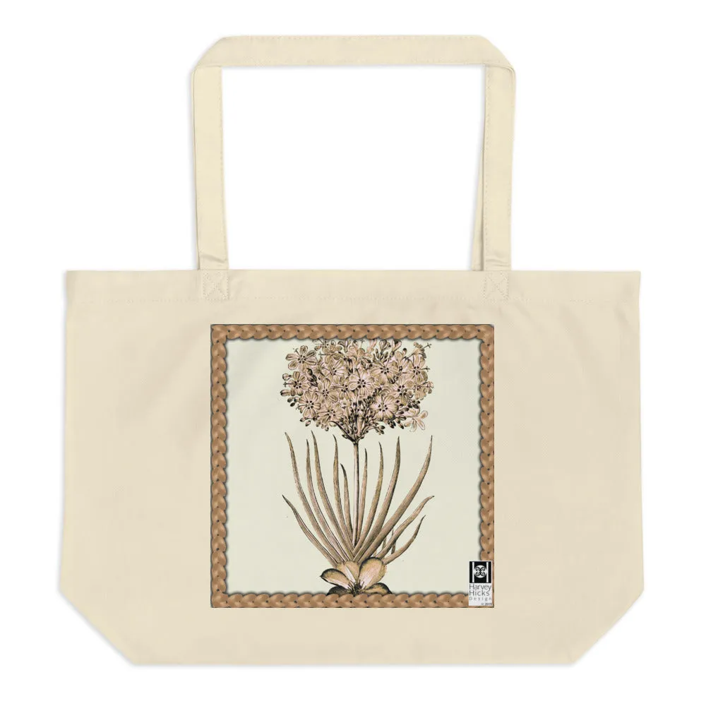 Large tote bag made from organic cotton featuring a vintage illustration of a desert floral.