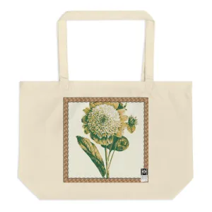 Large tote made from organic cotton featuring a vintage illustration of a sunflower