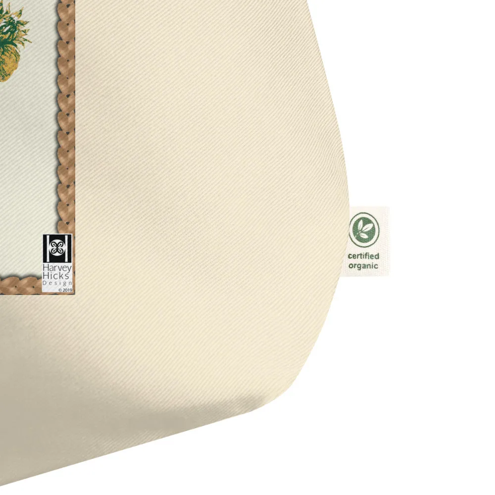Large tote made from organic cotton featuring a vintage illustration of a sunflower