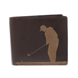 Leather Guild Brown Golfer Engraved Wallet