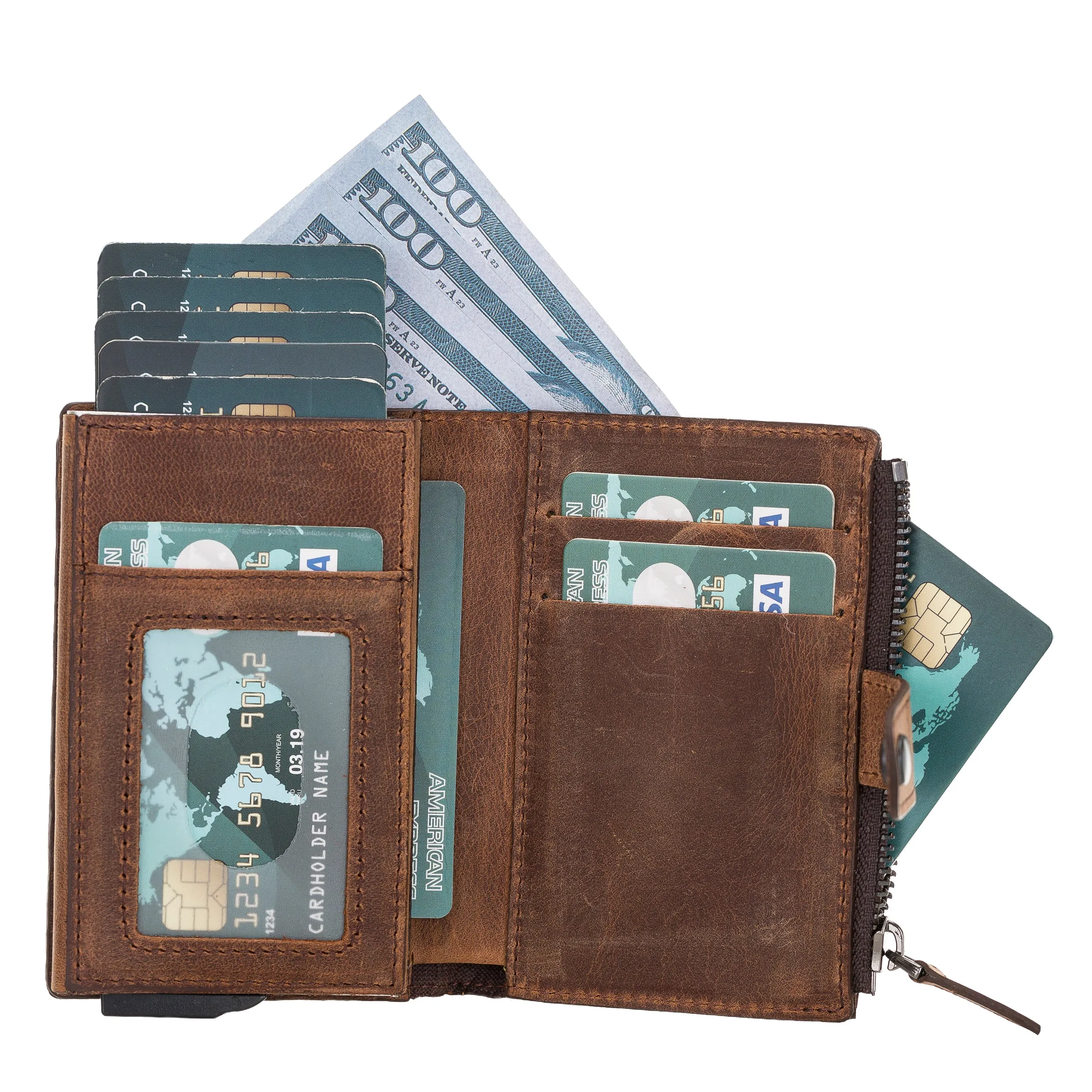 Leather Pop-Up Card Holder Wallet