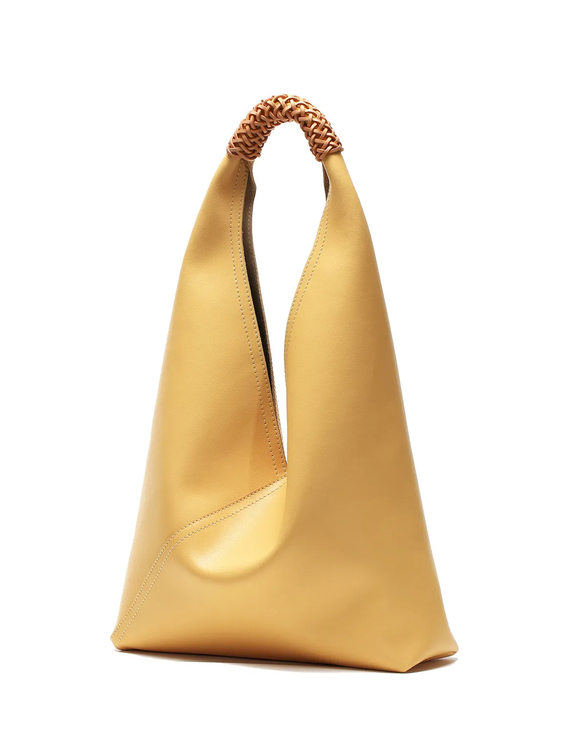 Leather V Open-top Basket Handbag Bucket Tote Bag With Braided Leather Handles