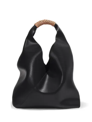 Leather V Open-top Basket Handbag Bucket Tote Bag With Braided Leather Handles