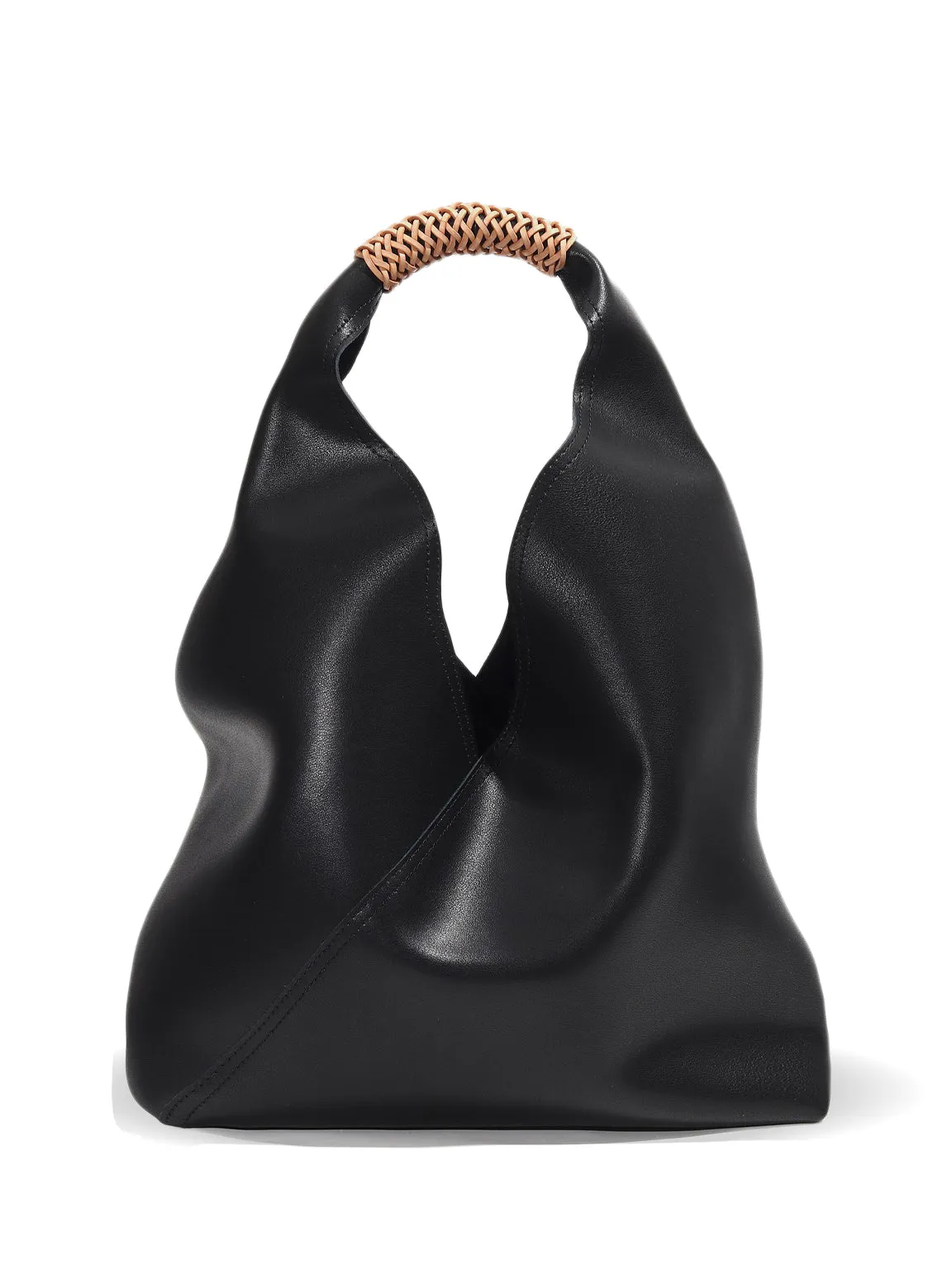 Leather V Open-top Basket Handbag Bucket Tote Bag With Braided Leather Handles