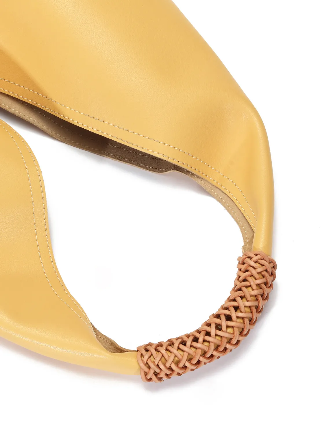 Leather V Open-top Basket Handbag Bucket Tote Bag With Braided Leather Handles