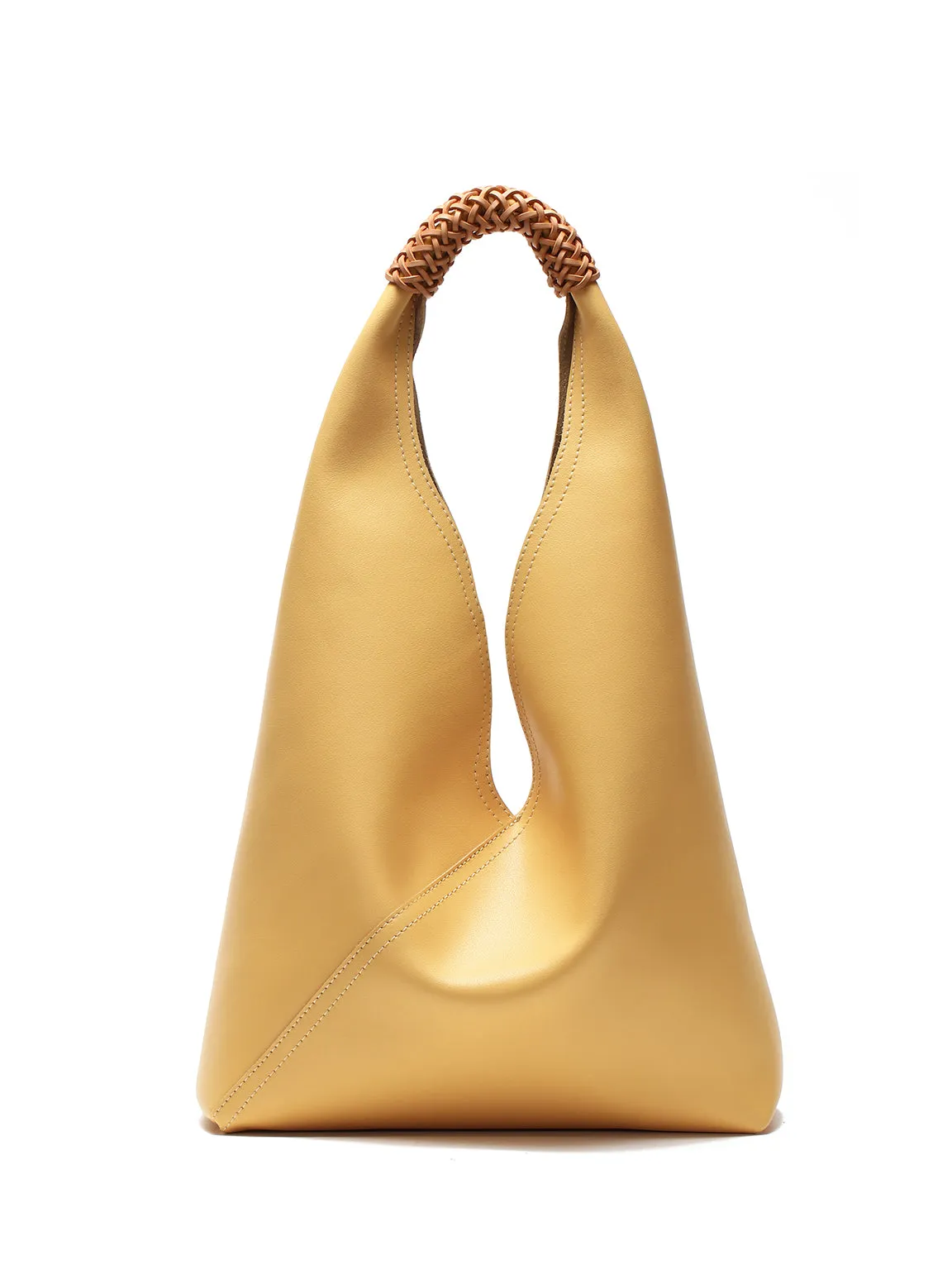 Leather V Open-top Basket Handbag Bucket Tote Bag With Braided Leather Handles