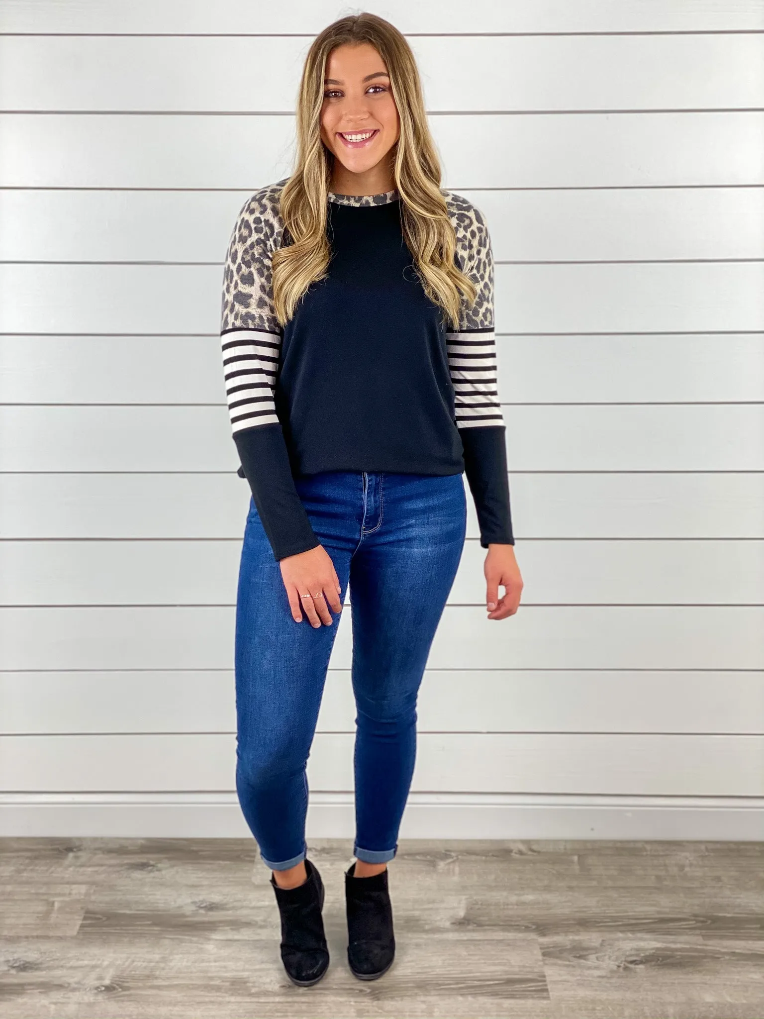 Leopard and Stripes Colorblock Top