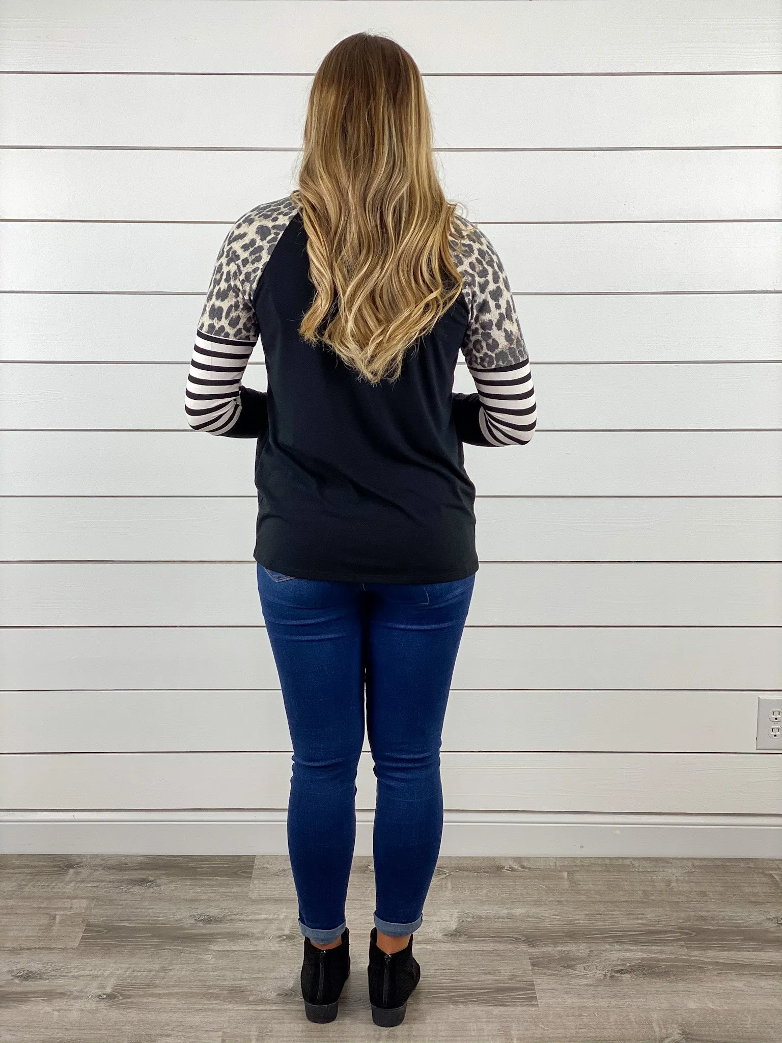Leopard and Stripes Colorblock Top