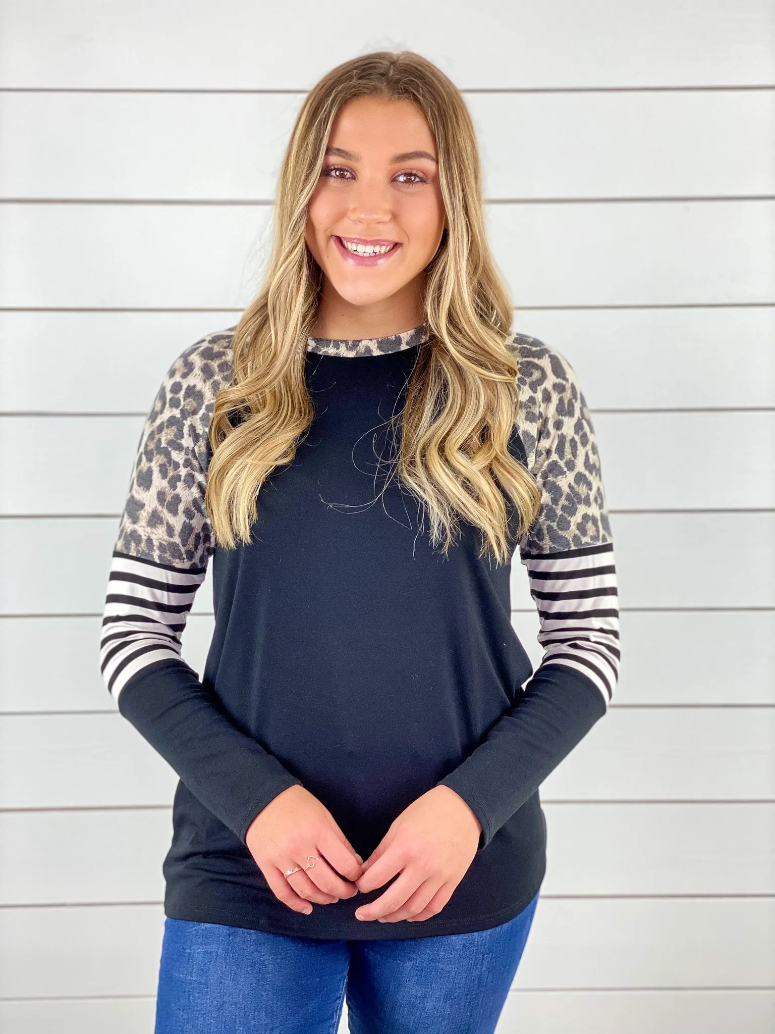 Leopard and Stripes Colorblock Top