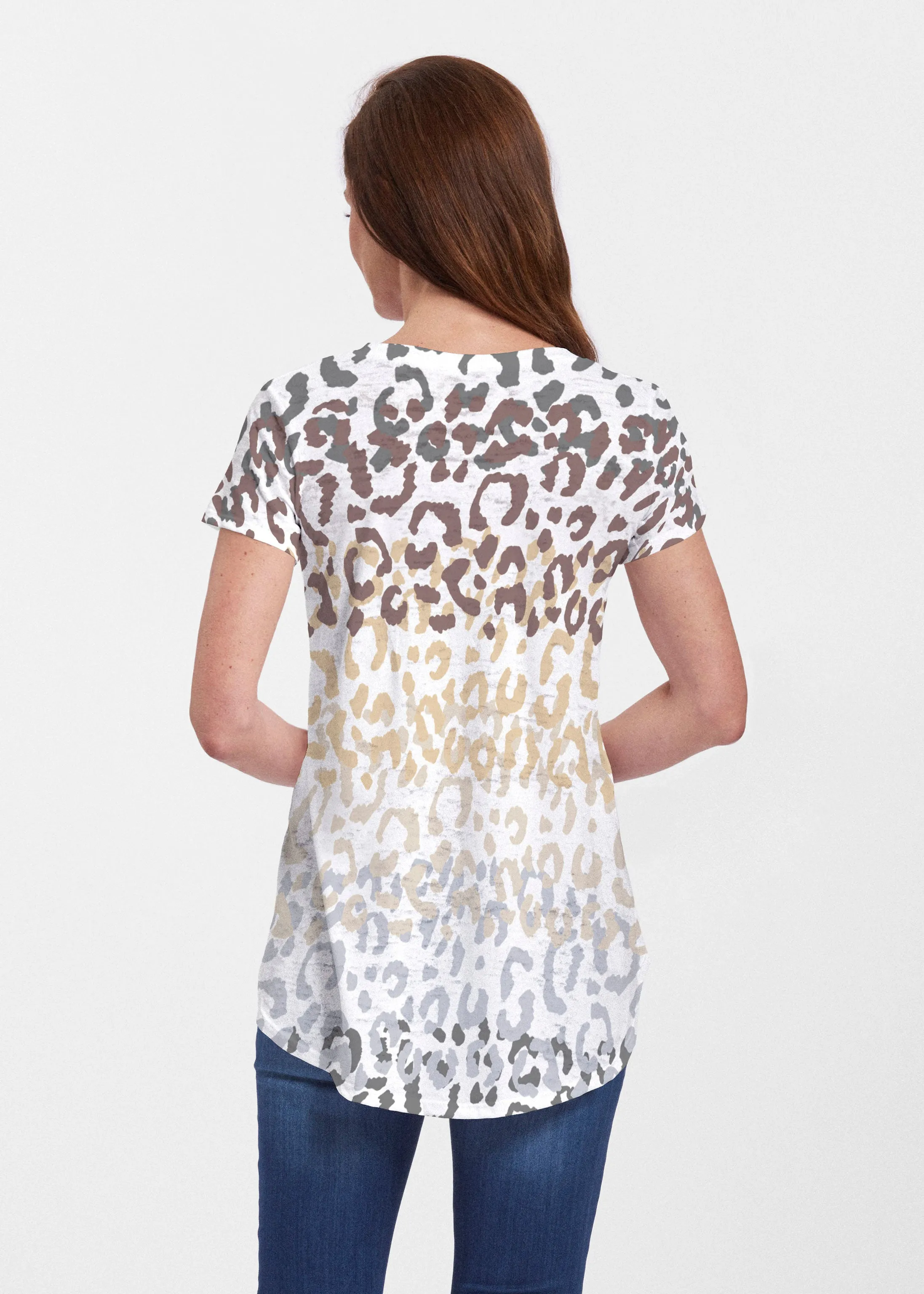 Leopard Ombre (7845) ~ Signature Short Sleeve Scoop Neck Flowy Tunic