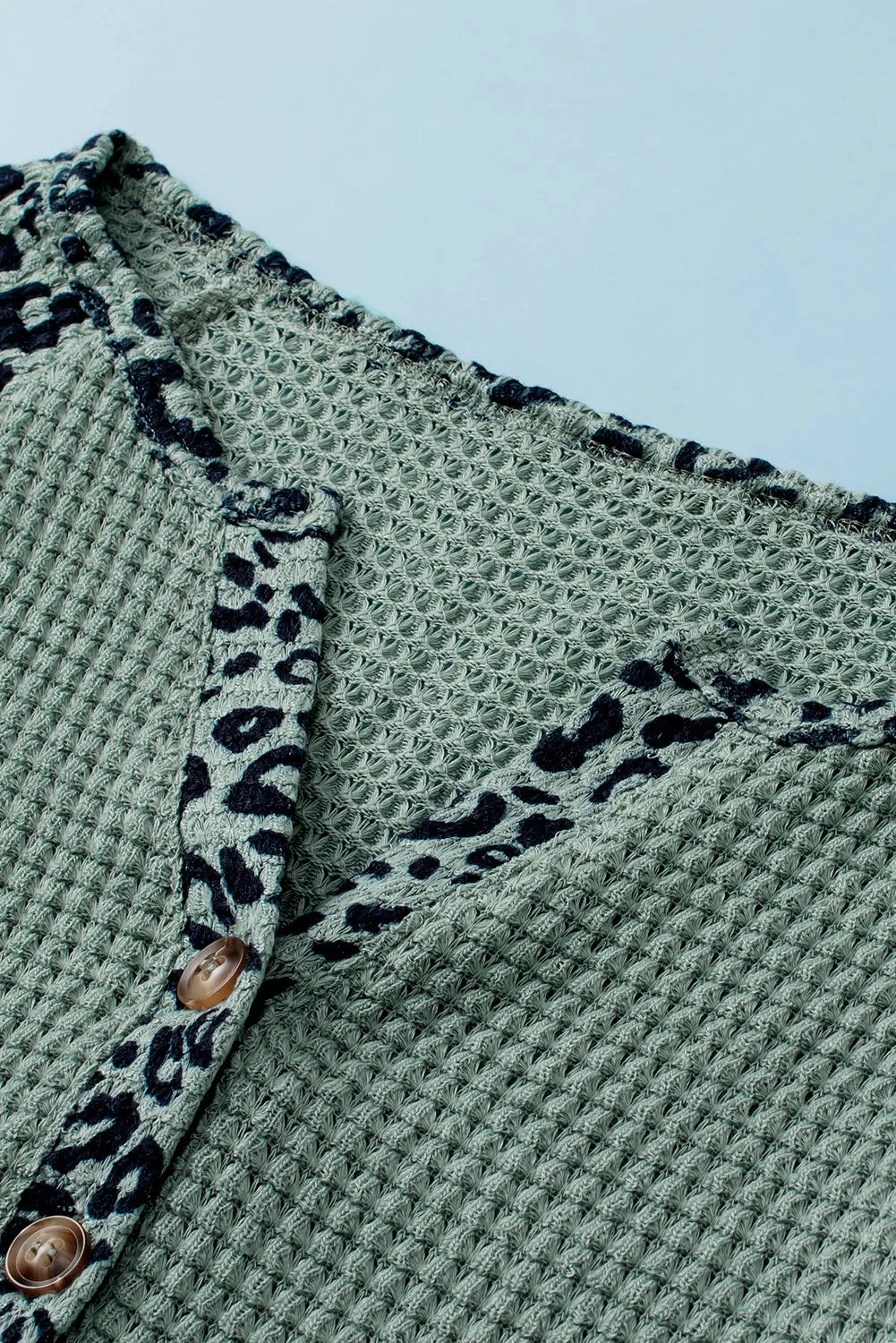 Leopard Waffle Knit V Neck Blouse
