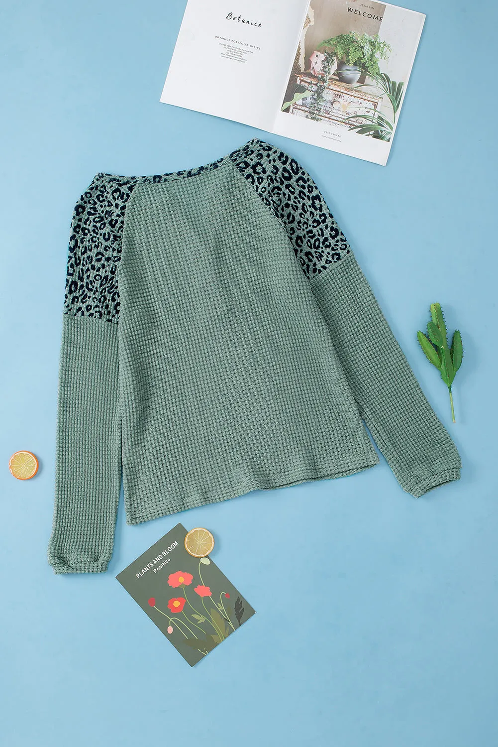 Leopard Waffle Knit V Neck Blouse