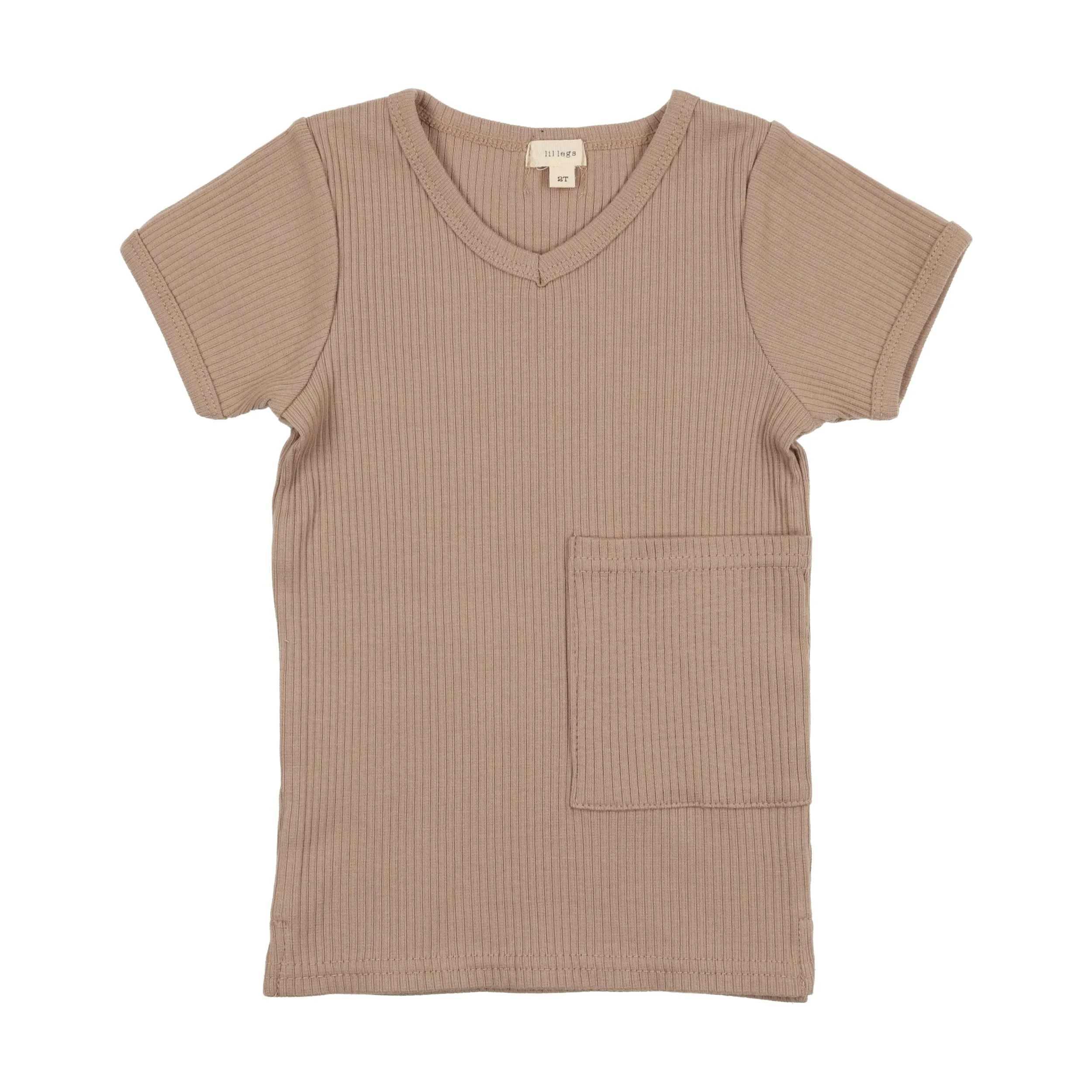 Lil Legs Ribbed V-Tee with Pocket - Tan