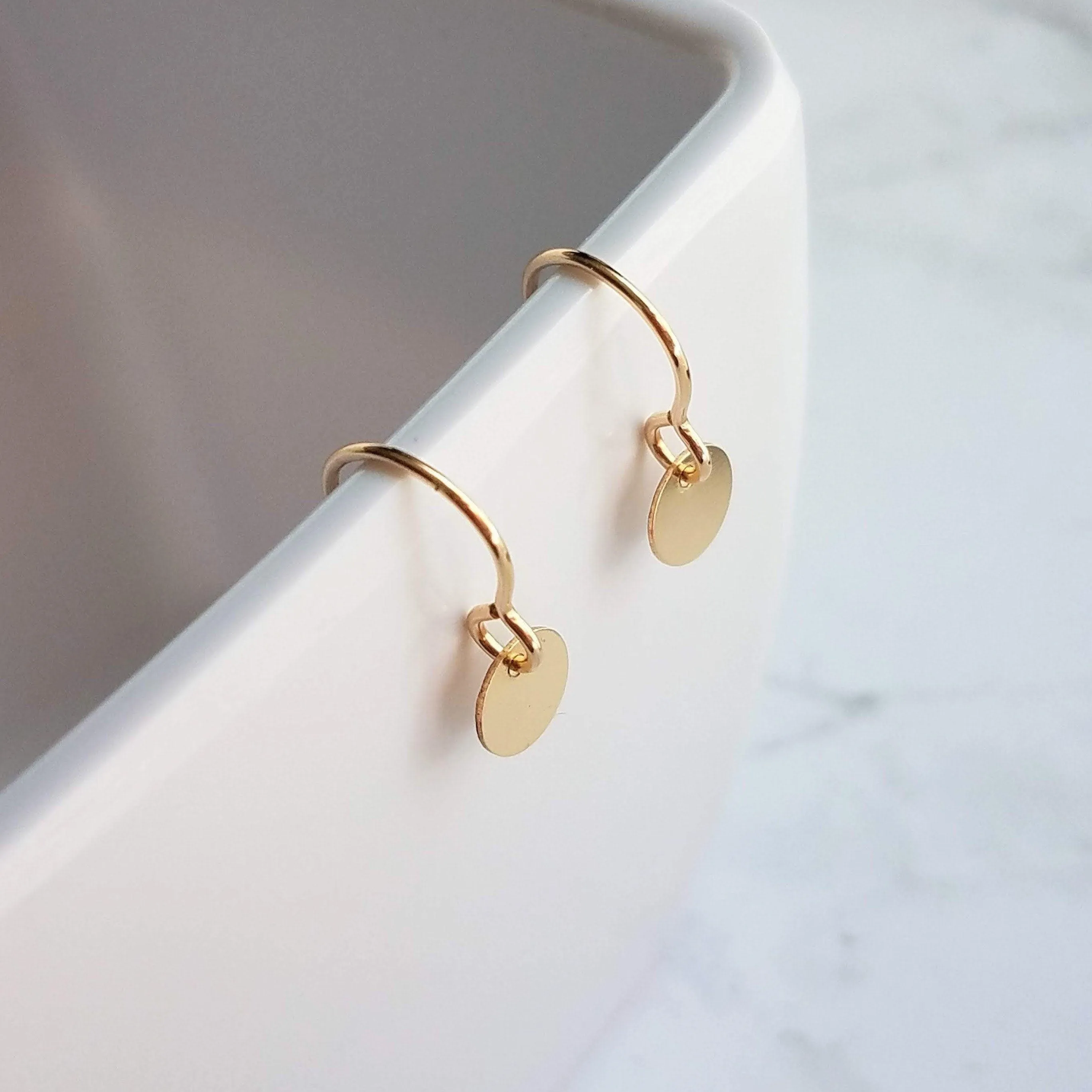 Little Disk Earrings, gold disk earring, small disc, tiny round dangle earring, 14K gold filled earring, 14K SOLID GOLD hook opt, sequin ear