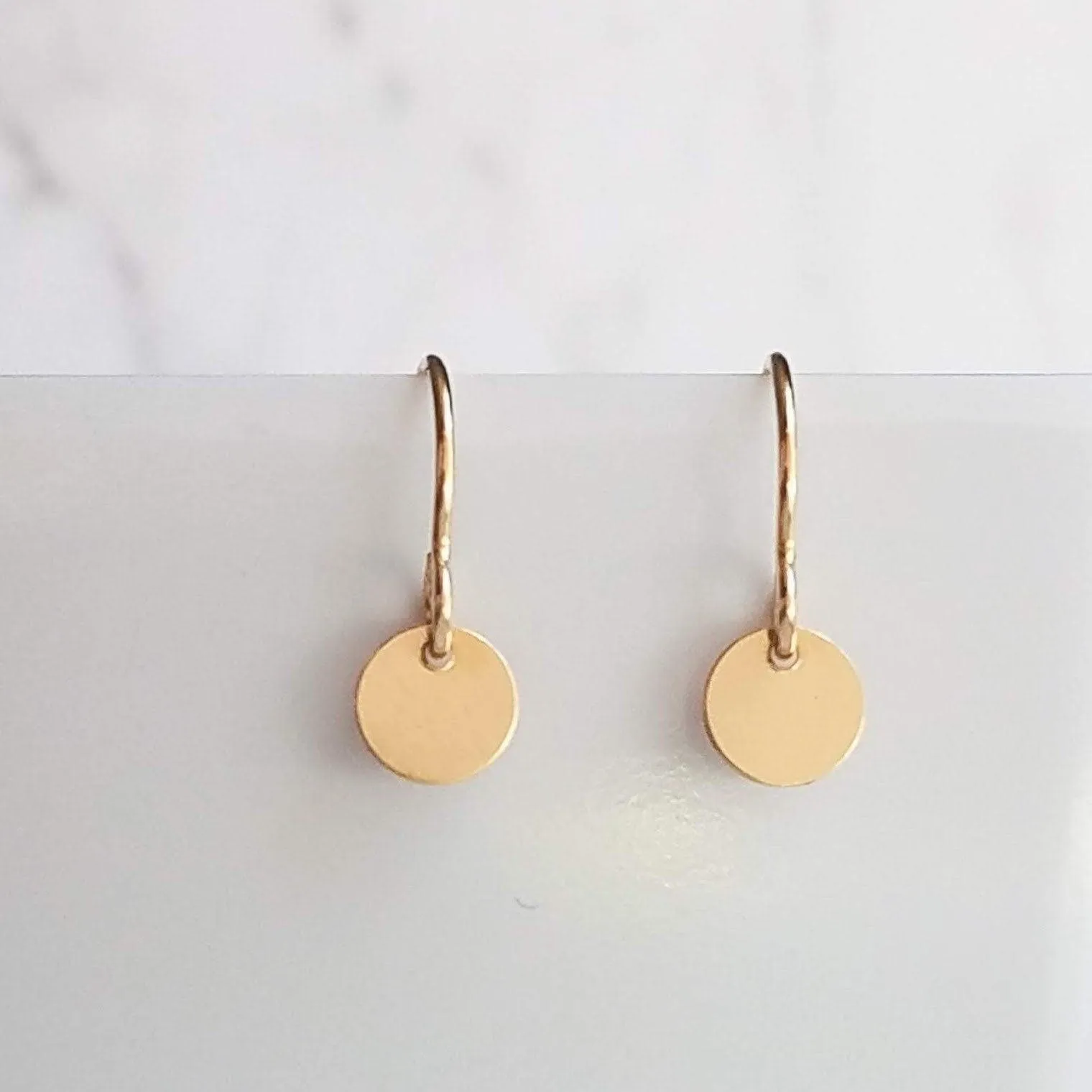Little Disk Earrings, gold disk earring, small disc, tiny round dangle earring, 14K gold filled earring, 14K SOLID GOLD hook opt, sequin ear