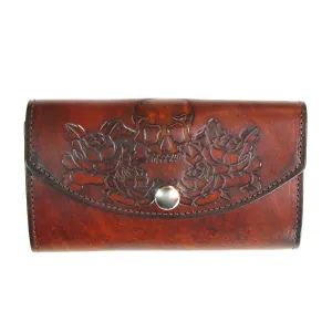 LO702A-218  Antique Finish Ladies Organizer Wallet- Skull/Roses