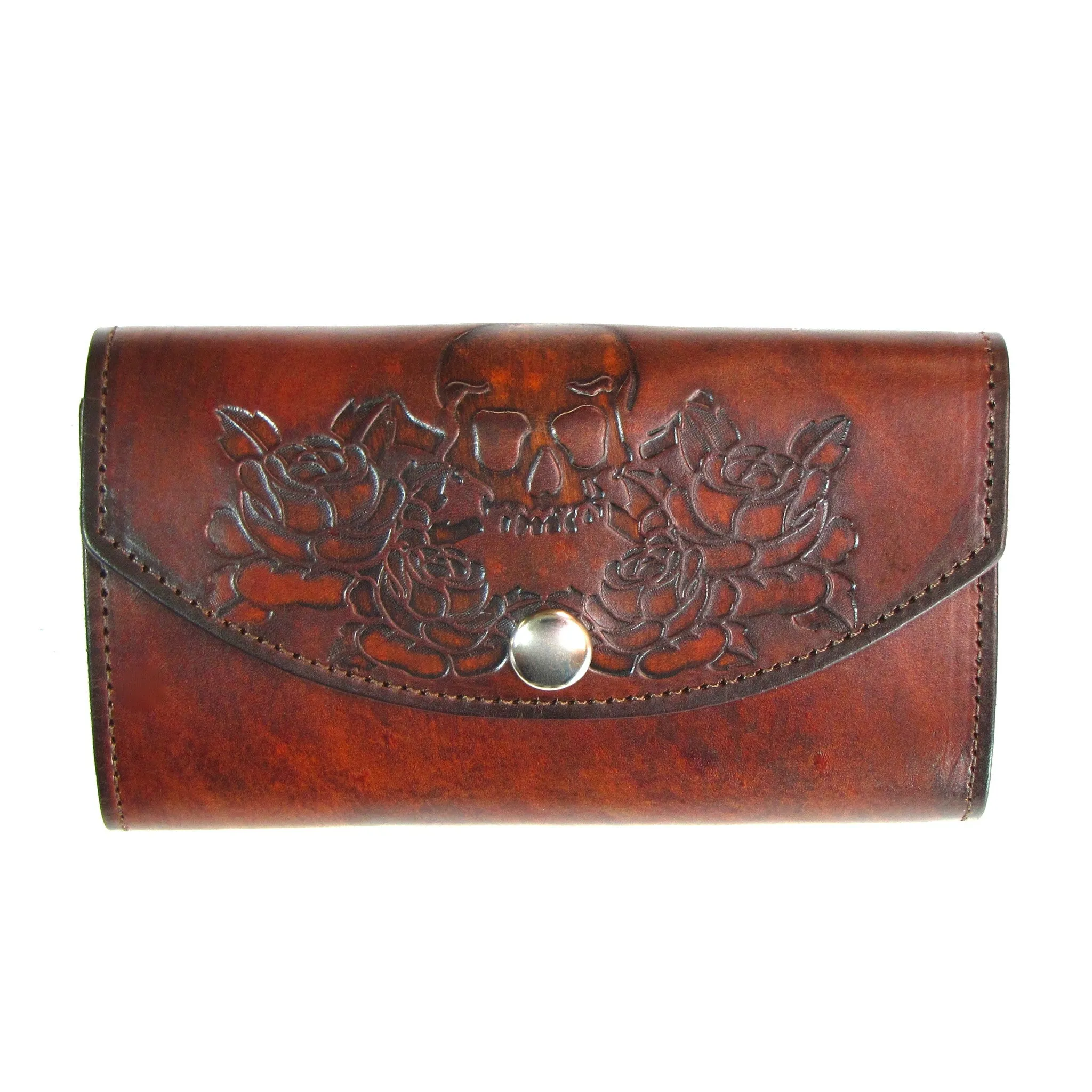 LO702A-218  Antique Finish Ladies Organizer Wallet- Skull/Roses